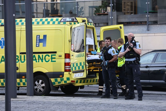 Uzbrojeni policjanci przy centrum handlowym Field's w Kopenhadze