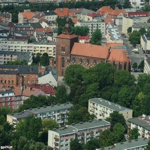 Centrum Słupska z lotu ptaka.