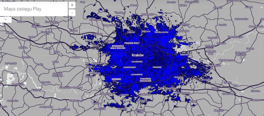 Zasięg sieci 5G w Krakowie od Play