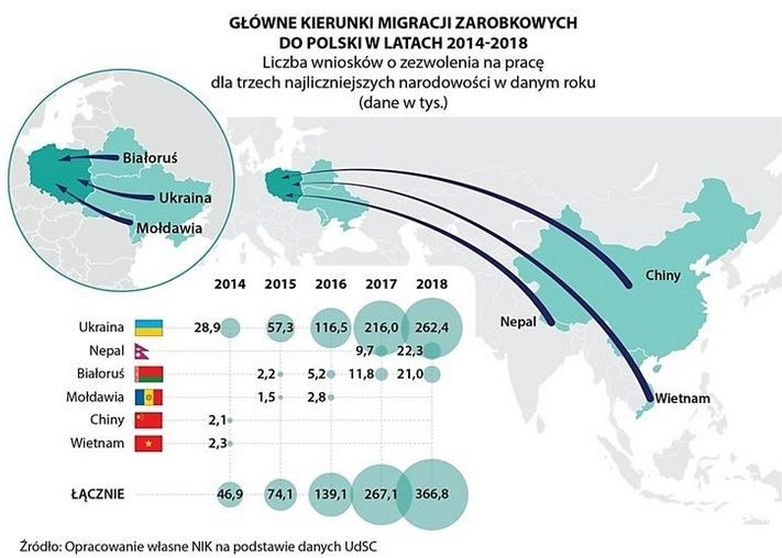 Migracja zarobkowa do Polski - infografika