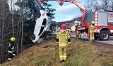 Strażacy usunęli drzewo z drogi i... dostrzegli auto kołami do góry leżące w potoku