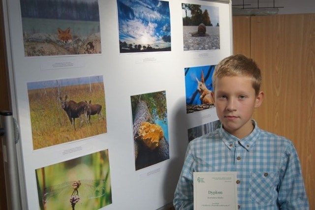 Konrad Rećko, laureat konkursu "Przyroda wokół mnie&#8221; uczy się w Szkole Podstawowej nr 1 w Sokółce.