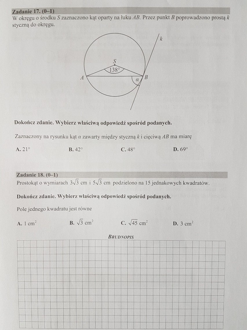 Egzamin gimnazjalny 2017 [MATEMATYKA] - odpowiedzi - arkusze - pytania