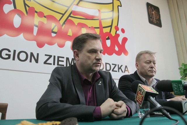 Piotr Duda (z lewej), mówi, że jest gotowy do debaty "na ulicy". Waldemar Krenc dodaje, że w Łodzi szykowana jest duża manifestacja