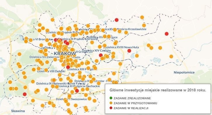 Sprawdź na mapie, gdzie w Krakowie prowadzone są inwestycje