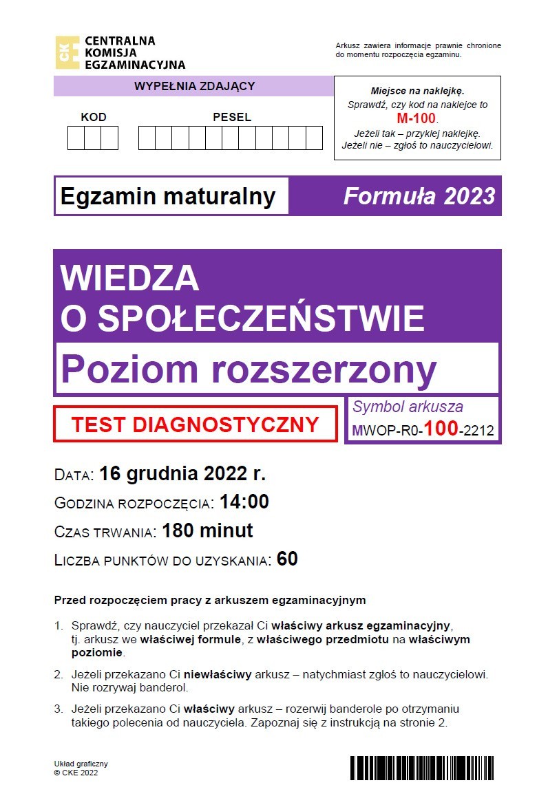 Matura próbna z wiedzy o społeczeństwie na poziomie rozszerzonym - formuła 2023