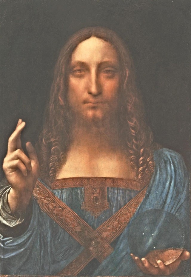 Fragment dzieła „Salvator Mundi” Leonarda