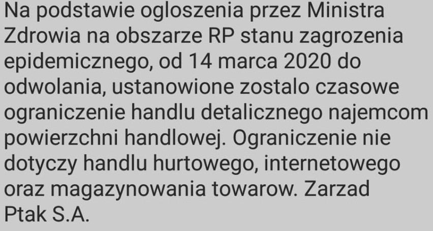 Pracownicy C.H. Ptak apelują: Zamknijcie centrum i obniżcie placowe na czas kwarantanny! ZDJĘCIA