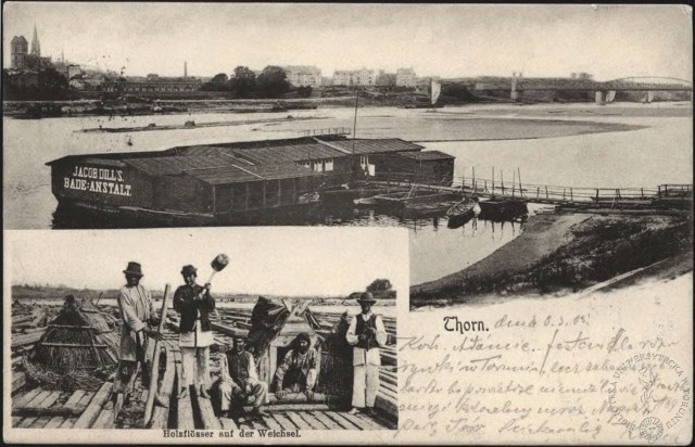 Łazienki Jacoba Dilla na lewym brzegu Wisły. Kąpielisko sąsiadowało z restauracją na Kępie Bazarowej.