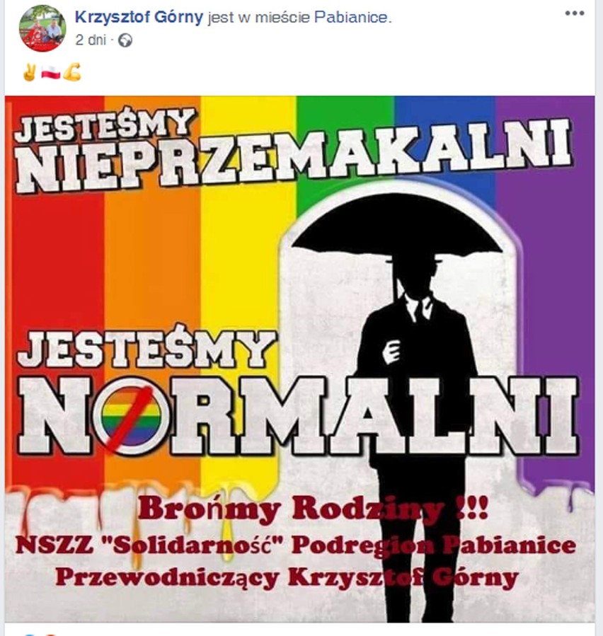 Infografika o LGBT Krzysztofa Górnego szefa Solidarności w Pabianicach jest homofobicznym manifestem? Tak uważa działacz Michał Pietrzak