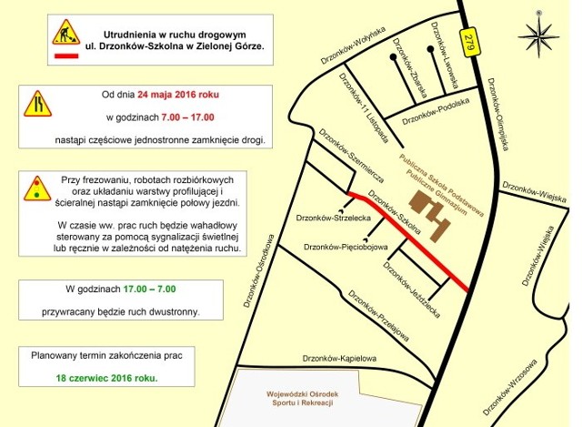 Mapa utrudnień w czasie remontu drogi w Drzonkowie.