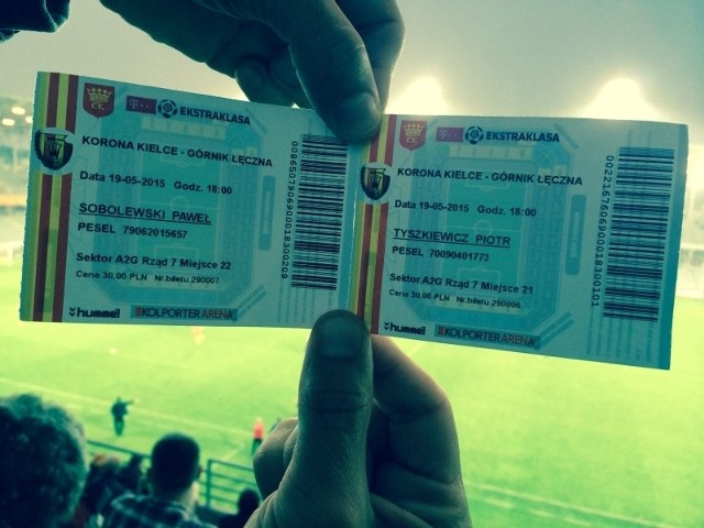 Bilety, które na wtorkowy mecz kupili Paweł Sobolewski i jego menedżer Piotr Tyszkiewicz.