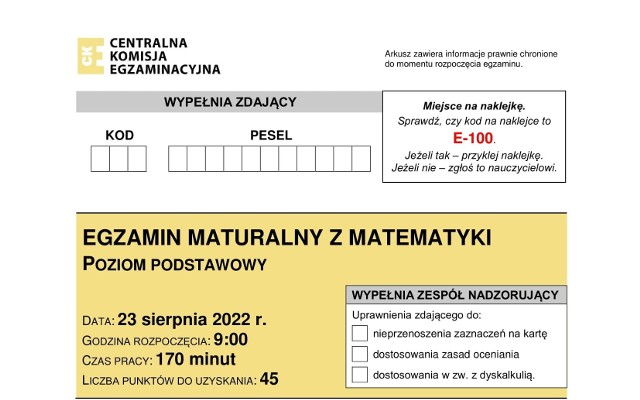 Matura Poprawkowa z matematyki 2022. Oto arkusz i komplet sugerowanych  odpowiedzi | Gazeta Pomorska