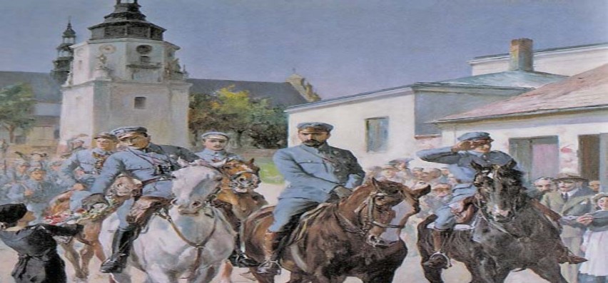 Wejście strzelców do Kielc w 1914 roku, fragment obrazu...