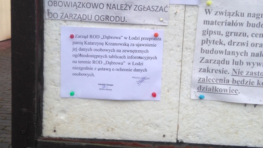 Zarząd ROD "Dąbrowa" musi publicznie przeprosić działkowiczkę, bo bezprawnie umieścił ją na tablicy ogłoszeń jako dłużniczkę