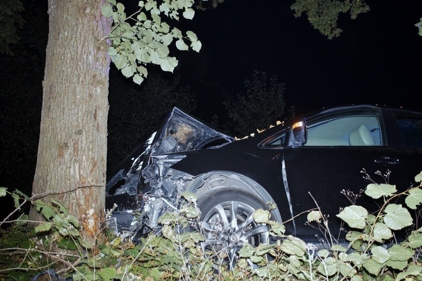 Kolizja koło Lubuczewa. Samochód osobowy uderzył w drzewo [ZDJĘCIA]