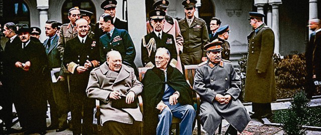 „Wielka Trójka”, która zdradziła Polskę w Jałcie: Winston Churchill, Józef Stalin i Franklin Delano Roosevelt.
