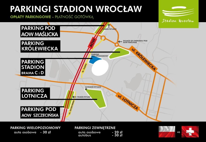 Polska - Szwajcaria we Wrocławiu. Ogromne korki przy AOW, parkingi się zapełniają (MAPA, ZDJĘCIA) 