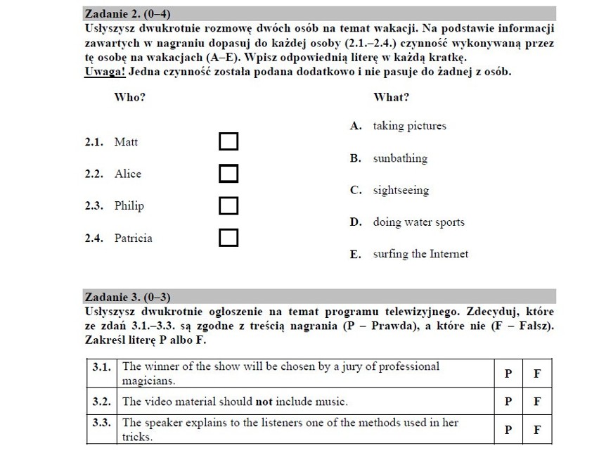 Egzamin gimnazjalny 2015 angielski arkusz CKE odpowiedzi