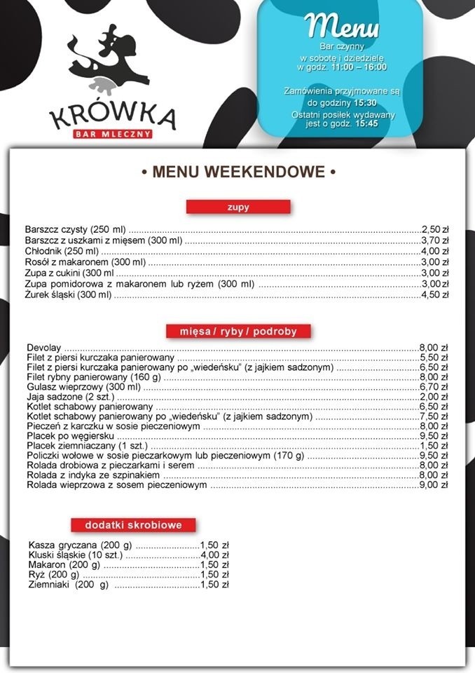 Co w tygodniowym menu baru mlecznego Krówka w Żorach?...