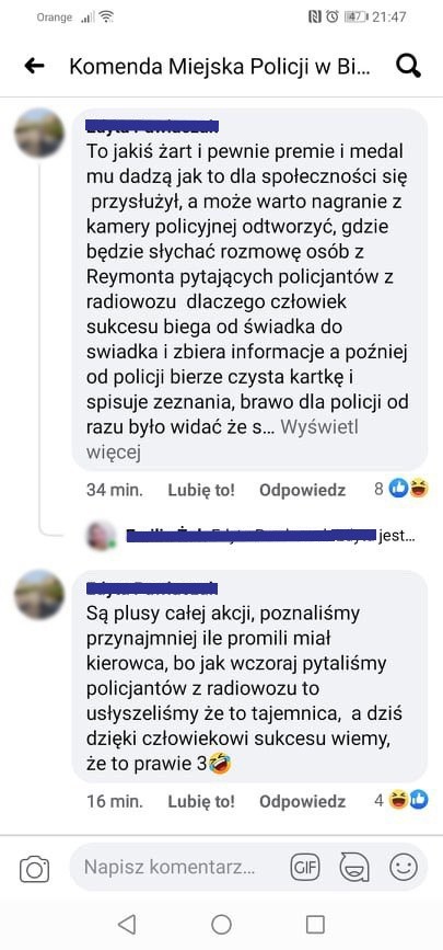 Komentarze pod postem Komendy Miejskiej Policji w...