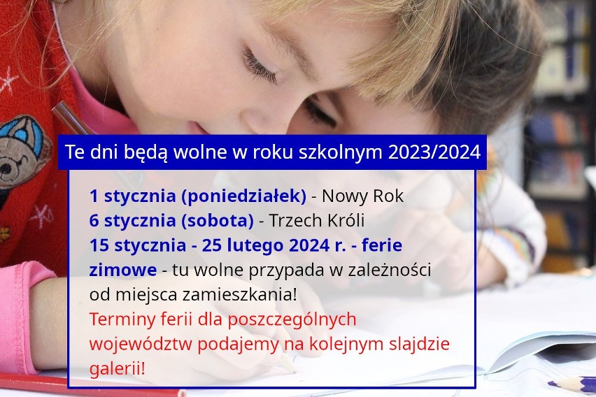 Dni wolne w roku szkolnym 2023/2024 - daty przerw, ferii, egzaminów - terminarz roku szkolnego