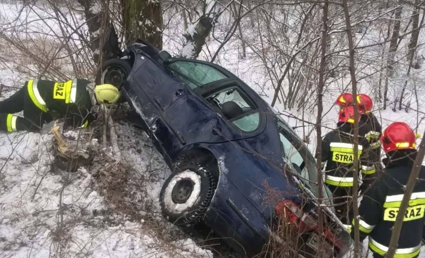 Samochód wpadł do rowu. Na pomoc ruszyli strażacy m.in. z...