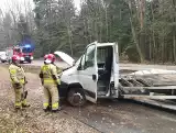 Samochód typu chłodnia dachował na drodze w Zagnańsku. Kierowca z obrażeniami