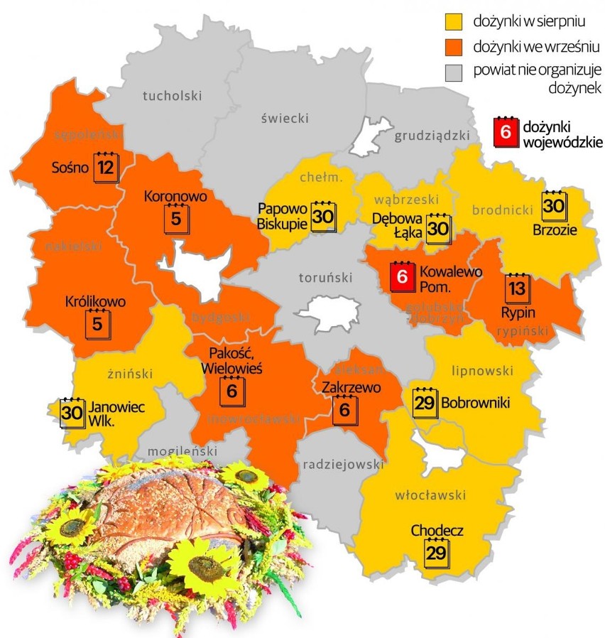Dożynki powiatowe 2015 w Kujawsko-Pomorskiem. Zobacz gdzie i kiedy [MAPA]
