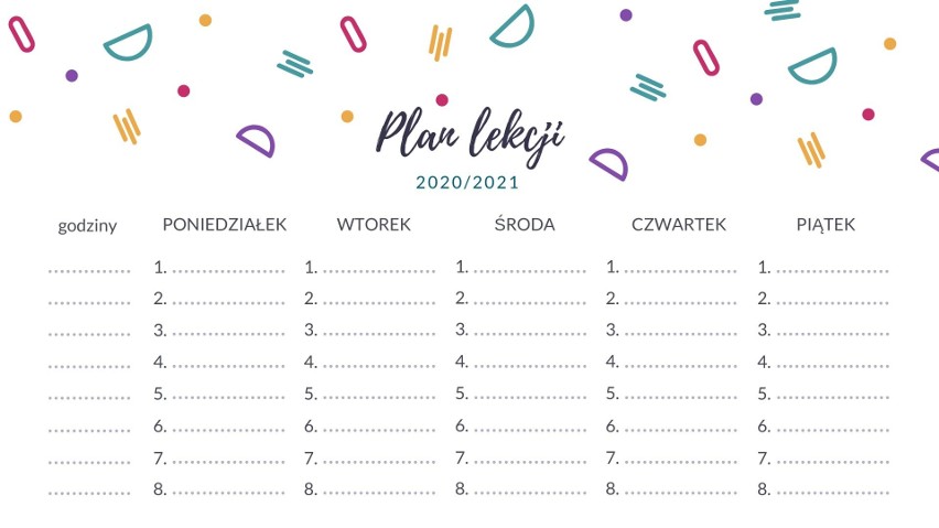 Plan lekcji DO DRUKU dla dzieci i młodzieży 2020/2021. Wzory planów