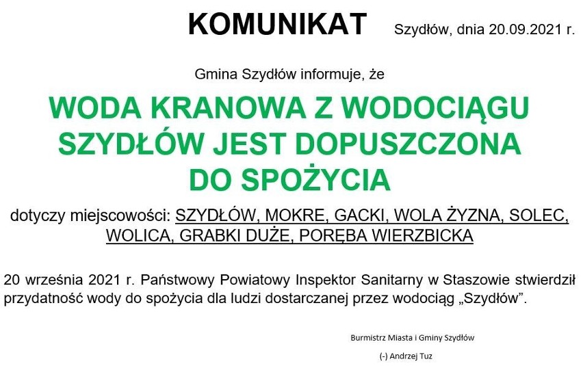 Woda w gminie Szydłów zdatna do picia. Sanepid wydał komunikat 