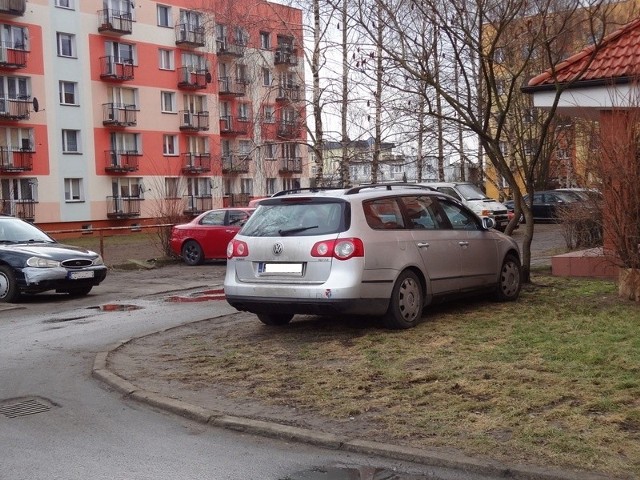 Autodrań zostawił swoje auto zaparkowane na trawniku.