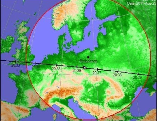 Zasięg widoczności przelotu ISS nad Polską