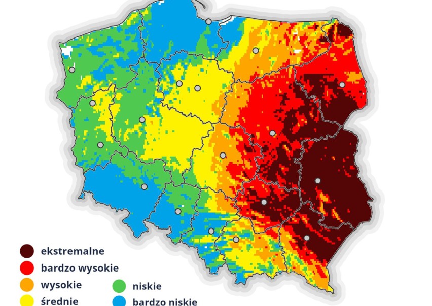Oto mapa Polski. Gdzie może wybuchnąć pożar?