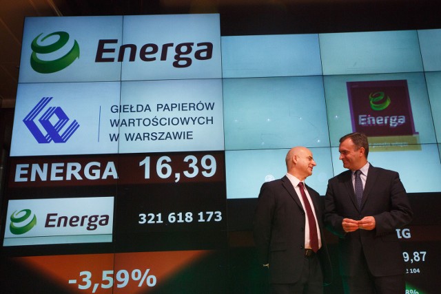 Energa zadebiutowała na giełdzieMirosław Bieliński, prezes Energi (z lewej) i Adam Maciejewski, prezes GPW, podczas giełdowego debiutu akcji Energi.