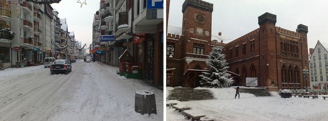 Kołobrzeg zasypany śniegiem.