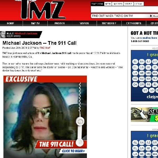 Strona internetowa portalu TMZ.com