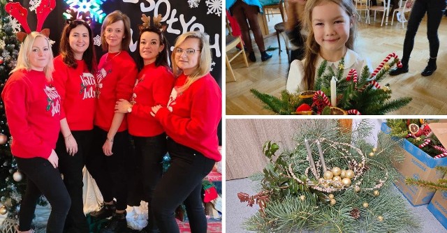 Grupa przedszkolaków z Pozytywne Przedszkole Małe Morze w Pucku z opiekunami i rodzicami przygotowała przepiękne stroiki na Boże Narodzenie