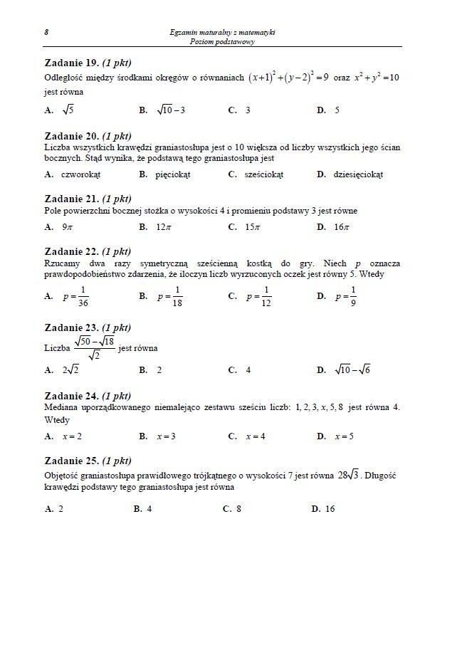 MATURA 2013. Matematyka - poziom podstawowy [ARKUSZE, ODPOWIEDZI, KLUCZ CKE]