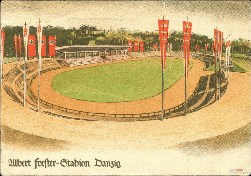 Pocztówka z 1934 roku przedstawiająca ówczesny stadion im....