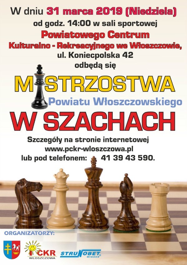 Mistrzostwa powiatu włoszczowskiego w szachach – w niedzielę, 31 marca