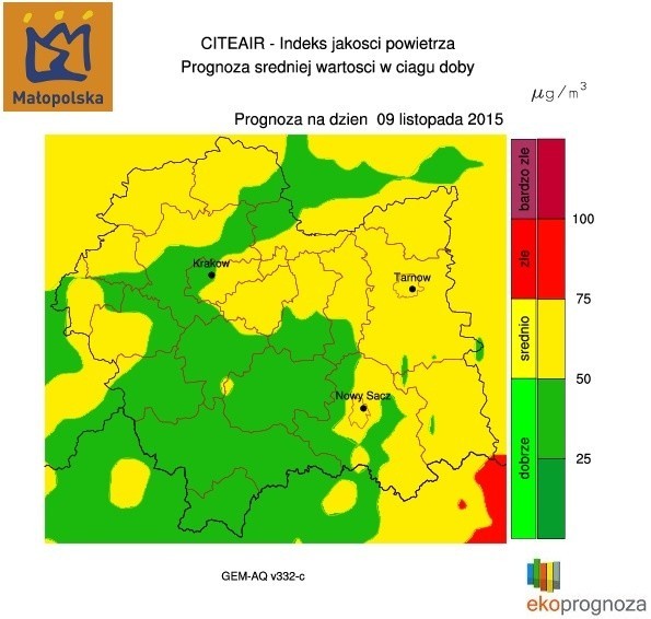 Prognozy średniodobowej jakości powietrza dla Małopolski