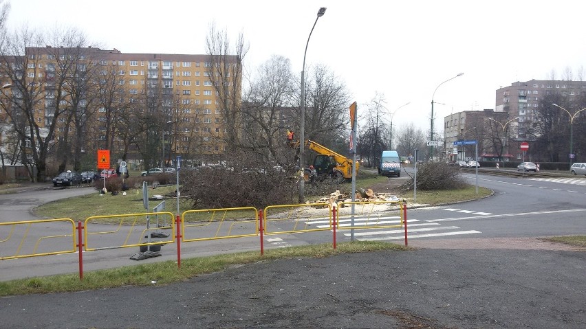 Sosnowiec: objazd i wycinka drzew na Starym Sosnowcu. To początek budowy ronda [ZDJĘCIA]