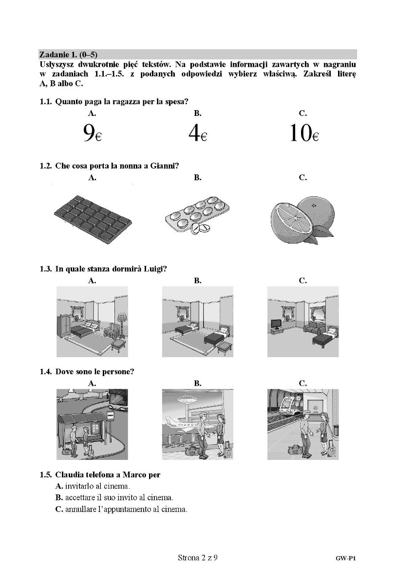 EGZAMIN GIMNAZJALNY 2017: JĘZYK WŁOSKI - PODSTAWA [ARKUSZ...