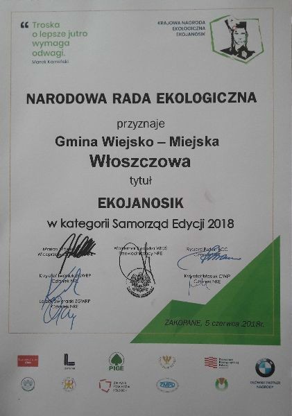 Gmina Włoszczowa z tytułem Eko Janosik jako jedyna w województwie