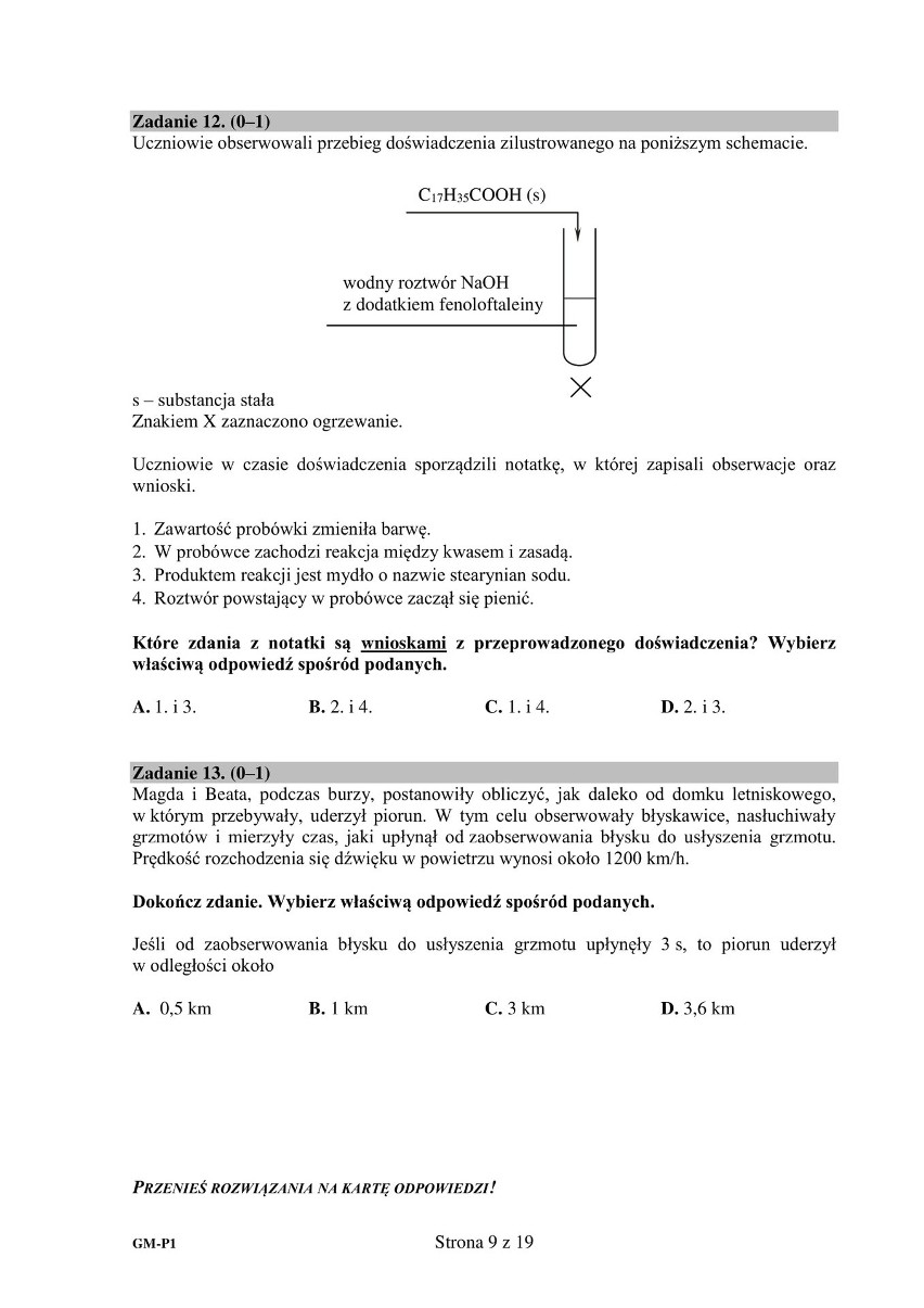 Egzamin gimnazjalny 2019 PRZYRODA. Odpowiedzi i arkusz pytań CKE - część matematyczno-przyrodnicza w serwisie EDUKACJA. Co było? ZADANIA