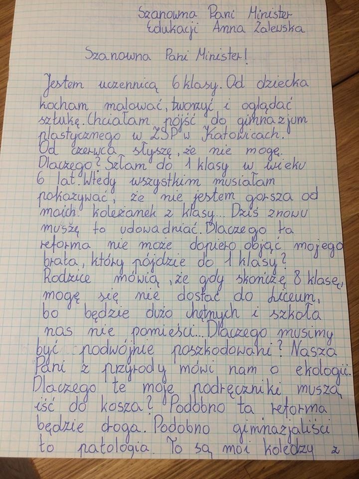 List 11-letniej Alicji z Katowic do minister Anny...