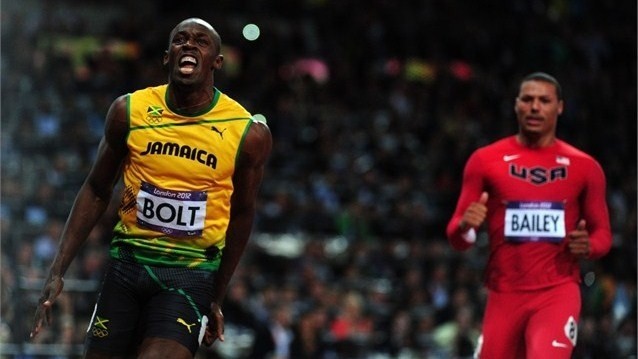 Uain Bolt na mecie Igrzysk Olimpijskich w Londynie.