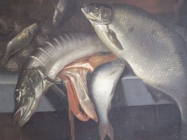 Obraz muzealny Jacob Gillig - Martwa natura z rybami XVII w. antyk39 000 zł