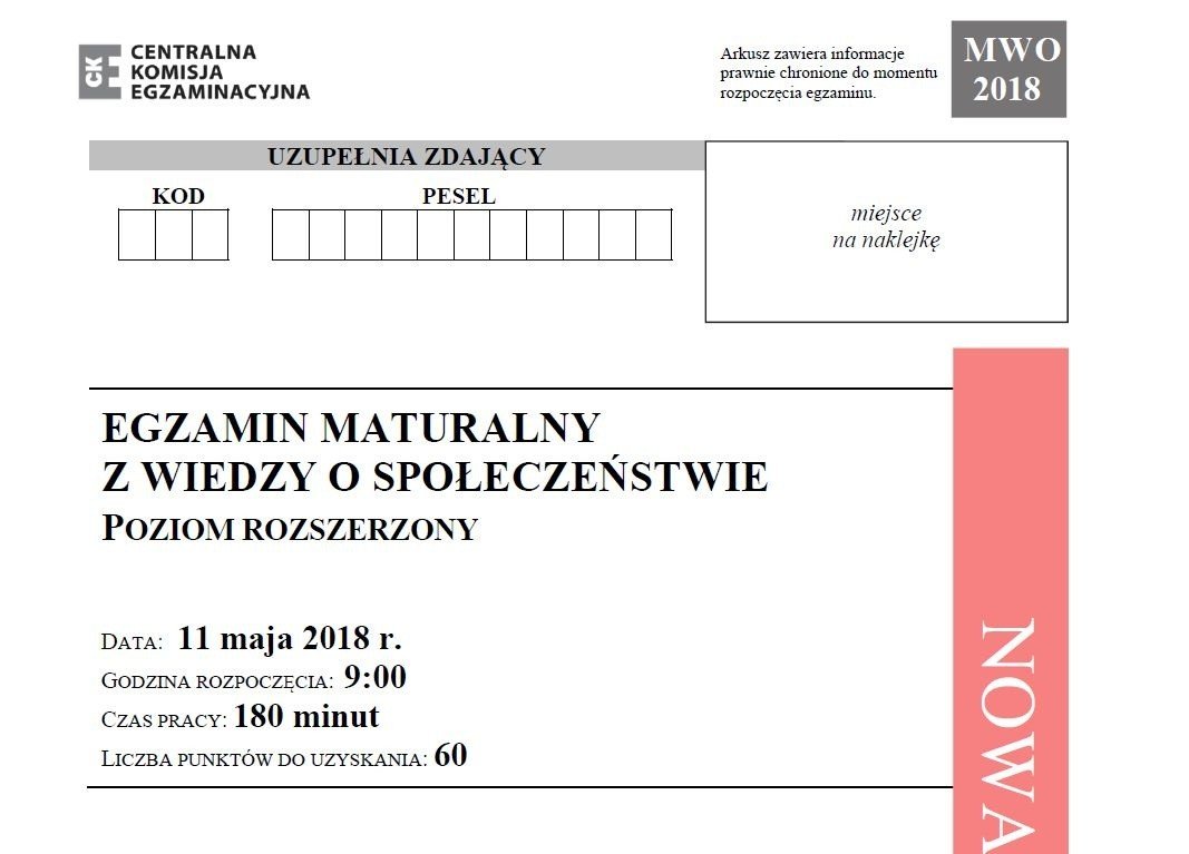 Matura 2018 WOS - wiedza o społeczeństwie poziom rozszerzony. Matura